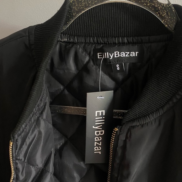Eilly Bazar Black Bomber Zip Up Jacket Size Small - Picture 7 of 7